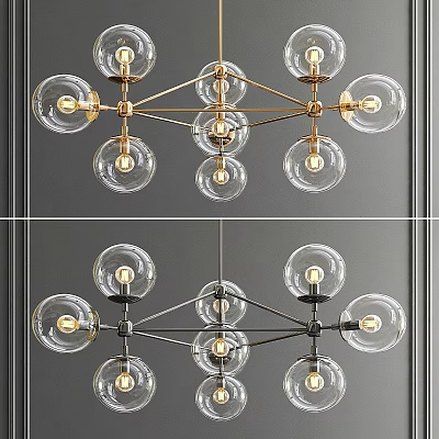Elegant Modern Chandelier With Transparent Glass Balls And Gold Black Metal Frame 3d model