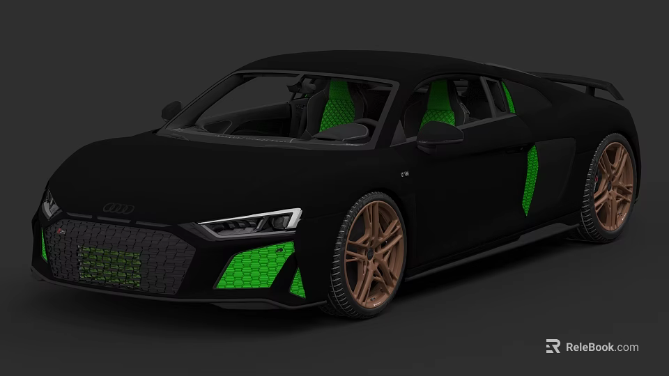 Modern Black Sports Car Exterior With Green Accents And Bronze Alloy Wheels 3d model 