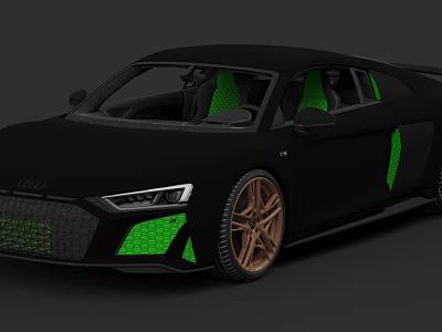 Modern Black Sports Car Exterior With Green Accents And Bronze Alloy Wheels 3d model