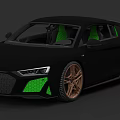 Modern Black Sports Car Exterior With Green Accents And Bronze Alloy Wheels