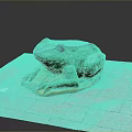 Green Reptile Sculpture On Gray Stone Paved Surface With Wooden Base