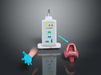 Dental Medical Device With Blue Gloves Open Mouth Model And Tool 3d model