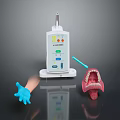 Dental Medical Device With Blue Gloves Open Mouth Model And Tool