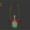 Ornate Green Metal Lantern With Handle Transparent Glass Globe Wing Shaped Decorations And Yellow Light