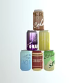 Assorted Colorful Beverage Cans Stacked with Cola Lime and Fruit Flavors