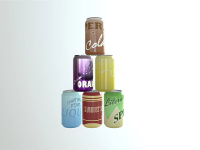 Assorted Colorful Beverage Cans Stacked with Cola Lime and Fruit Flavors 3d model
