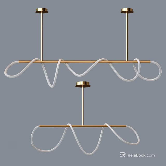 Modern Double Layer Chandelier With Gold Frame And White Curved Tubes 3d model