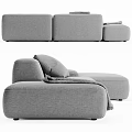 Gray Sectional Sofa With Plush Cushions Striped Pillows And Throw Blanket 3d model