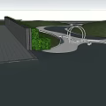 Modern Garden Landscape with Lush Trees Playground Pathway and Seating Benches