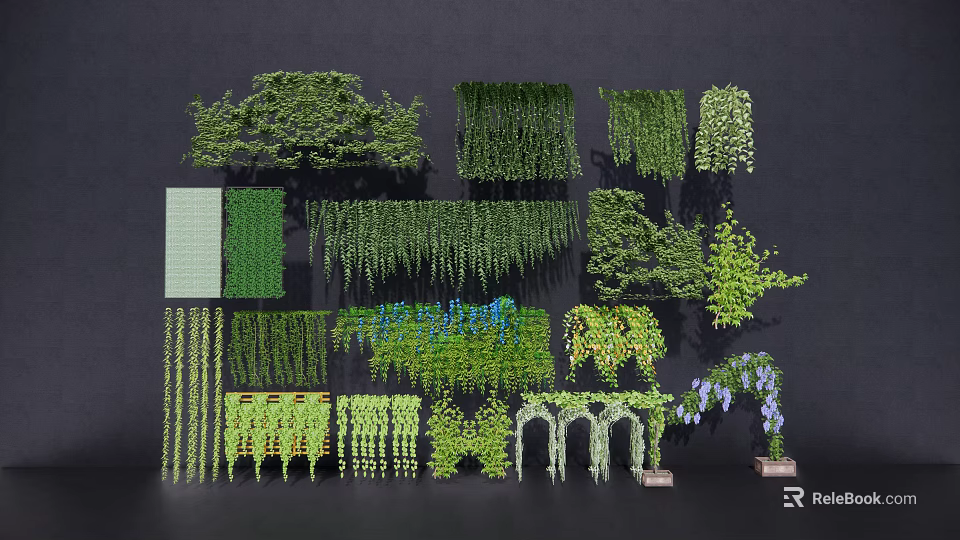 Various Types Of Lush Green Vines For Wall Decoration And Archway Design 3d model 