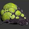 Green Spherical Object With Gemstone Texture And Purple Legs
