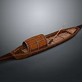 Traditional Brown Wooden Boat As Water Transportation With Round Cover And Wooden Paddle
