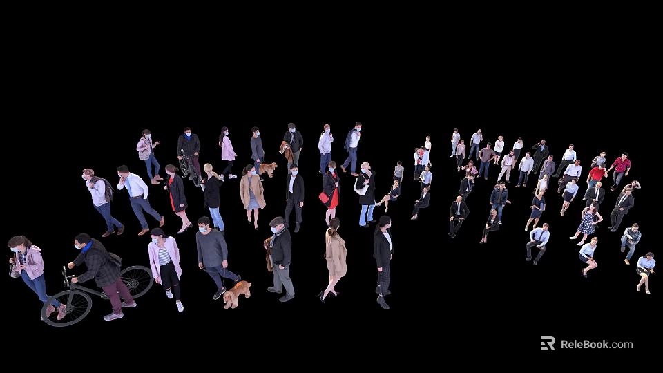 Diverse Group of People Walking Together With Different Outfits And Activities 3d model 
