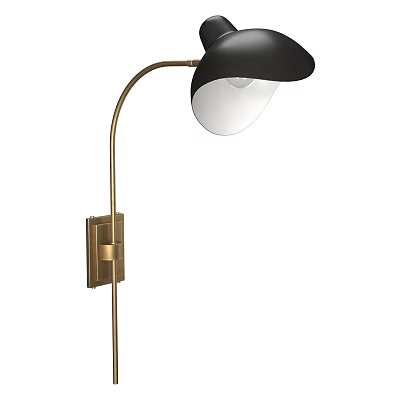 Modern Wall Mounted Curved Brass Lamp With Black Shade And White Body 3d model