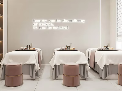 Modern Beauty Spa Treatment Room Interior With White Treatment Beds And Stools 3d model