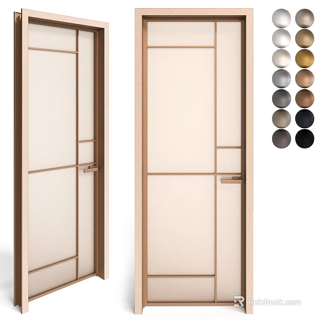 Modern Hinged Door Design With Wooden Frame Sleek Panel And Multiple Color Options 3d model 