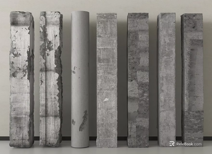 Various Textured Decorative Columns In Stone Concrete And Rustic Architectural Styles 3d model