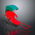 Red Rickshaw With Green Canopy And Wheels On Black Background With Shiny Reflection 3d model