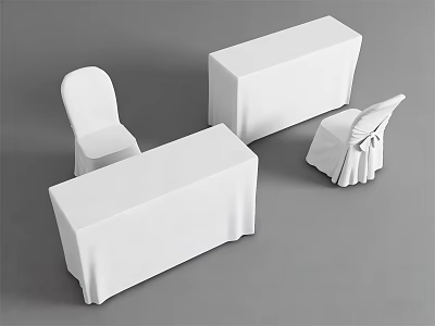 Business Negotiation Table And Chairs Set With White Tablecloth And Chair Covers 3d model