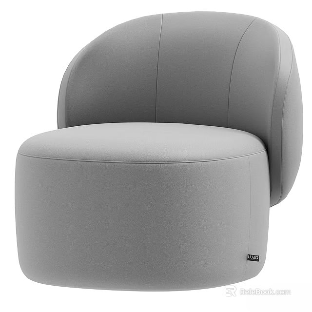 Modern Gray Single Sofa With Rounded Back And Leather Upholstery Design 3d model 