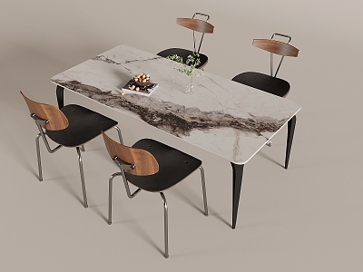 Modern Dining Table Dining Chair Combination Dining Table and Chair Casual Table and Chair Marble Surface Dining Table 3d model