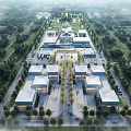 Aerial View Of Modern Large Campus With Multiple Buildings Green Landscape And Central Square