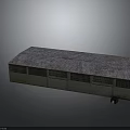 Industrial Warehouse Building With Gray Roof Light Green Walls Barred Windows And Double Doors