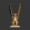 Ornate Golden Winged Lion Statue With Detailed Wings And Square Base