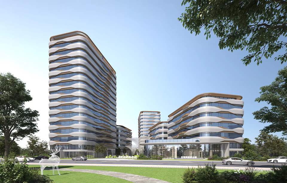 Modern High Rise Residential Complex With Contemporary Architecture And Lush Green Surroundings 3d model 