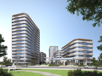 Modern High Rise Residential Complex With Contemporary Architecture And Lush Green Surroundings 3d model