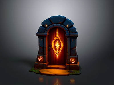 Mystical Stone Doorway With Glowing Diamond Ornament Luminous Sides And Warm Light 3d model