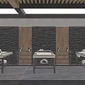 Modern SPA Sauna Room with Massage Tables Stone Walls and Wooden Panels