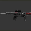 Futuristic Sci Fi Gun Design With Metallic Body Red Accents And Scope