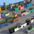 Colorful Outdoor Garden Planters With Varied Shapes And Diverse Plants Decoration