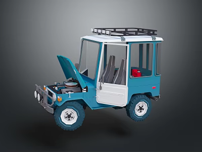 Blue Small Off Road Vehicle With Open Hood Roof Rack And Red Interior Item 3d model