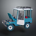 Blue Small Off Road Vehicle With Open Hood Roof Rack And Red Interior Item