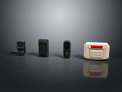 Various Computer Security Control Devices Featuring Keypad Camera and Digital Display Panels 3d model