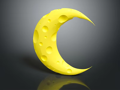Yellow Crescent Shaped Cheese With Holes On Surface Against Dark Background 3d model