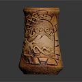 Brown Ceramic Decorative Furniture Vase With Intricate Carved Patterns And Rustic Style