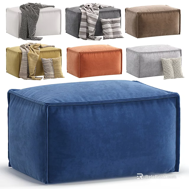Colorful Velvet Ottoman Designs with Decorative Pillows and Cozy Blankets 3d model 