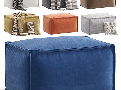 Colorful Velvet Ottoman Designs with Decorative Pillows and Cozy Blankets 3d model