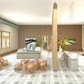 Modern Specialty Store Interior with Shelves Products Checkout Counter Stone Wall and Plants
