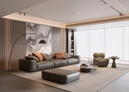 Modern Italian Living Room Light Luxury Sofa Coffee Table Combination Sofa Background Wall Villa Living Room 3d model