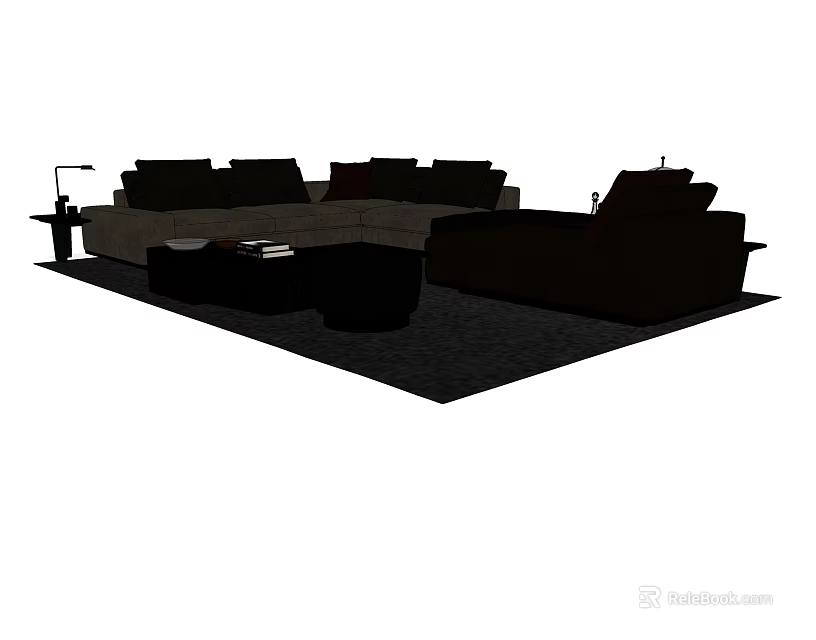 Modern Sofa Coffee Table Combination With Area Rug And Side Table Decor 3d model