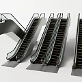 Modern Commercial Escalators With Glass Railings Metal Frames And Yellow Step Edges For Shopping Malls