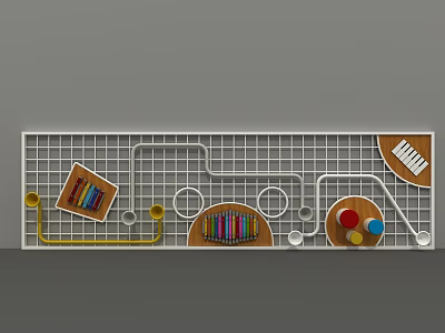 Modern Grid Design Bookshelf With Colorful Books And Decorative Elements 3d model