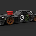 Black Modified Race Car With Monster 4T Logos Brown Wheels And Red Roof