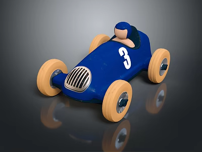 Electric Toy Blue Race Car with Number 3 and Yellow Wheels for Kids 3d model
