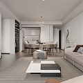 Modern Living Dining Room Interior With Beige Sofa Armchair Coffee Table And Artwork