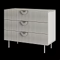 Modern Entryway Side Cabinet with Three Drawers Golden Fan Handles Vertical Stripes And Golden Legs